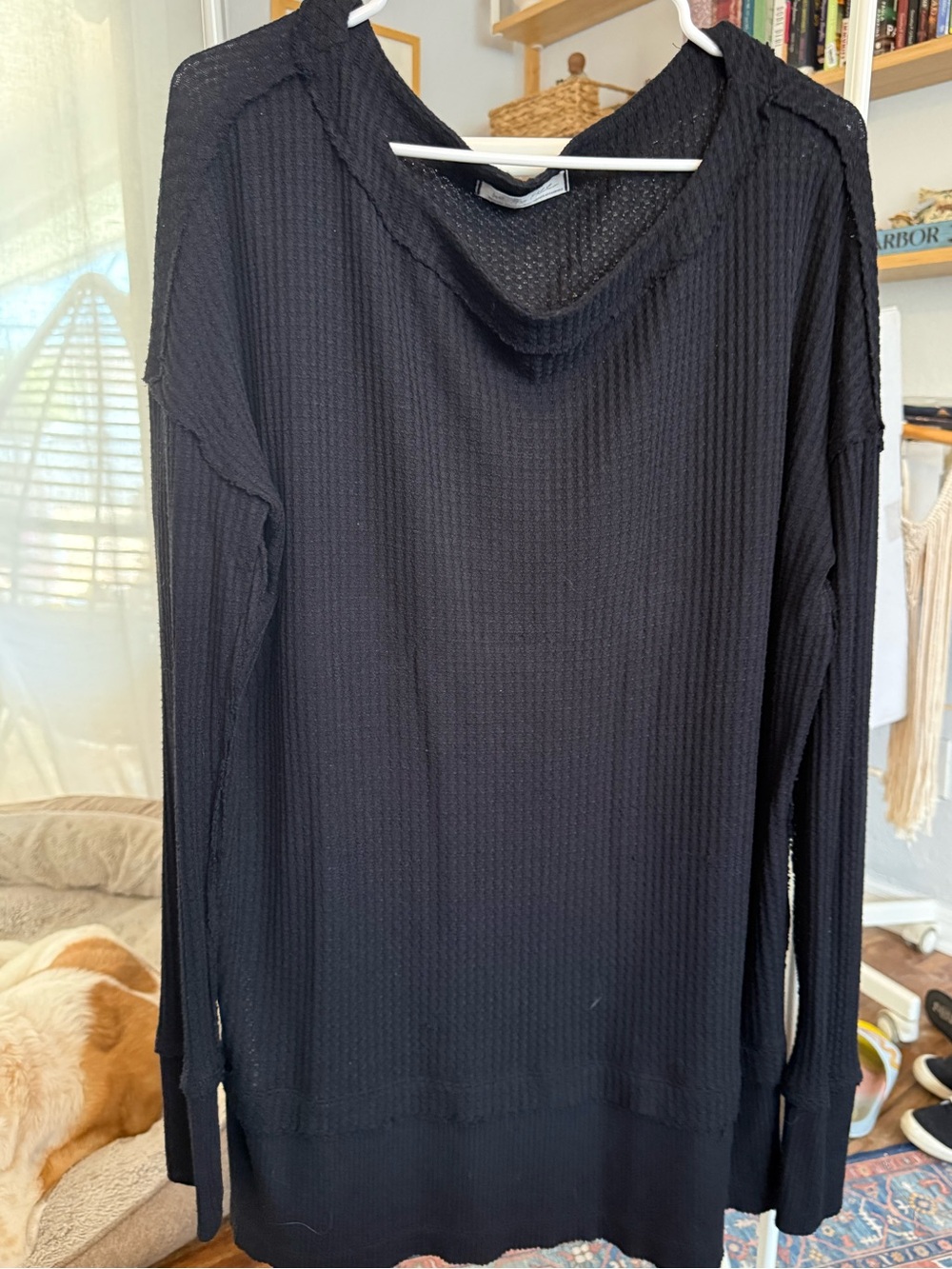 We The Free Women’s Black Waffle Knit Boatneck Shirt